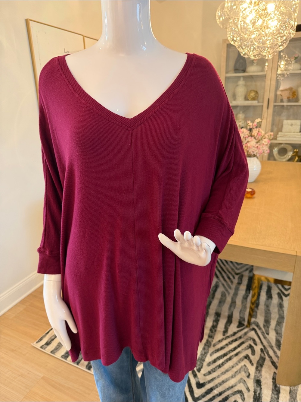 Laurie Felt V-Neck Relaxed Tunic in Berry Plum
